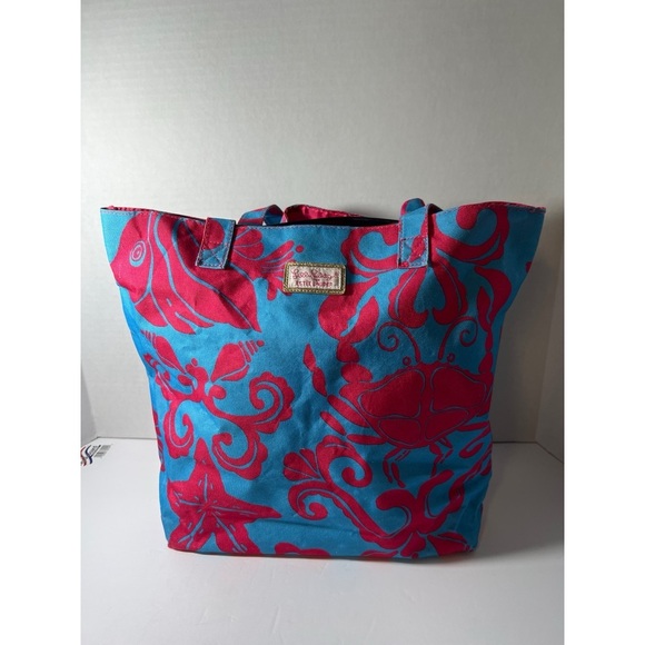 Lily Pulitzer by Estée Lauder Stylish Blue and Red Tote Bag - Picture 1 of 9